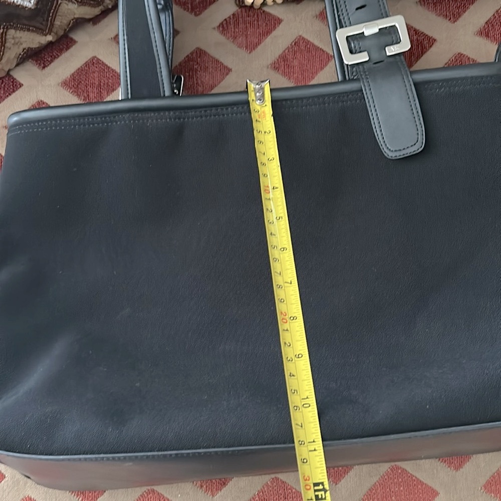 Ann Klein Black Tote hand bag vintage fabric faux leather 3 compartments, large - Picture 7 of 17